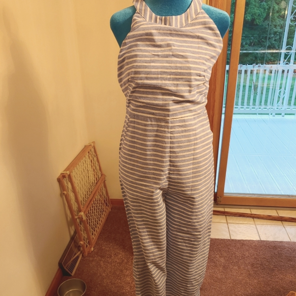 Pretty Garden Periwinkle/White Striped Jumpsuit size small